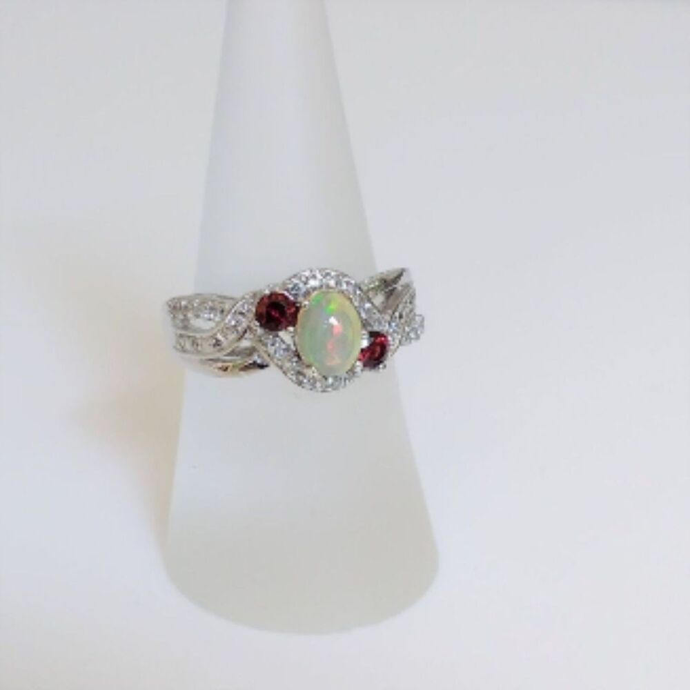 Ethiopian Opal Ring with Red Spinel Size 7